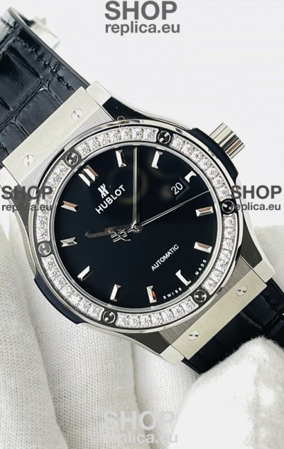 Hublot Classic Fusion Stainless Steel Black Dial Swiss Replica Watch 1:1 Mirror Quality 