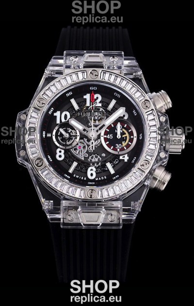 Hublot Big Bang Unico Plexiglass Casing 1:1 Mirror Edition Swiss Replica Watch Black Strap