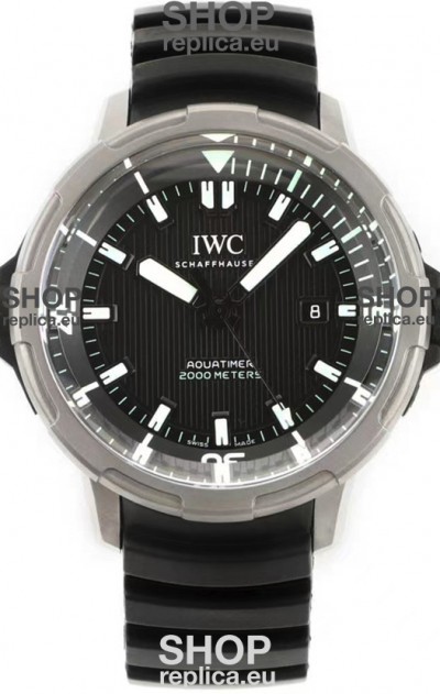 IWC Aquatimer IW358002 1:1 Titanium Mirror Swiss Replica Watch in Black Dial Rubber Strap