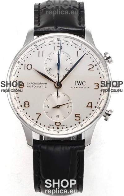 IWC Portuguese Chronograph Swiss Replica Watch in Steel Case Steel White Dial - 1:1 Mirror Replica Edition