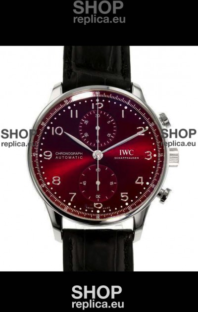 IWC Portuguese Chronograph Swiss Replica Watch in Steel Case Maroon Dial - 1:1 Mirror Replica Edition