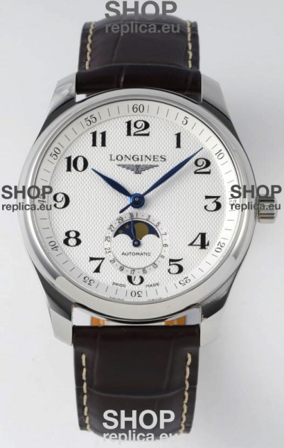 Longines Master Collection Automatic Moonphase White Dial Swiss Replica Watch Leather Strap