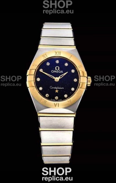 Omega Constellation Ladies Swiss Quartz 1:1 Mirror Replica - Two Tone Casing in Black Starry Dial 