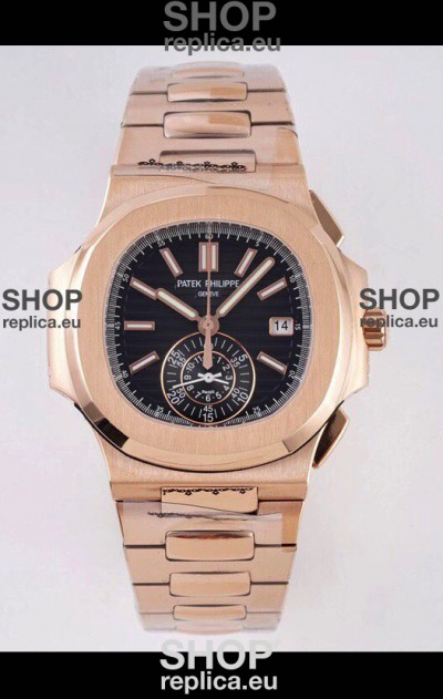 Patek Philippe Nautilus 5980/R Rose Gold 904L Steel Case in Black Dial - 1:1 Mirror Replica