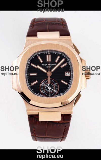 Patek Philippe Nautilus 5980/1R-001 Rose Gold 904L Steel Case in Black Dial - 1:1 Mirror Replica