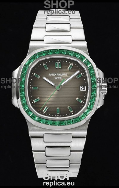 Patek Philippe Nautilus 5711 Grey Dial 1:1 Mirror Replica in 904L Steel with Rubies Bezel