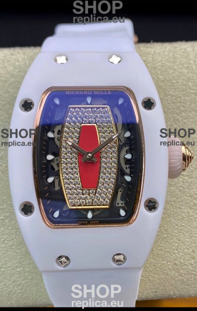 Richard Mille RM-07-01 Diamonds Dial White Ceramic Ladies 1:1 Swiss Replica Watch 
