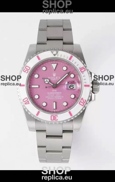 Rolex Submariner DiW Stainless Steel Casing White Ceramic Bezel Pink Dial Edition Watch 