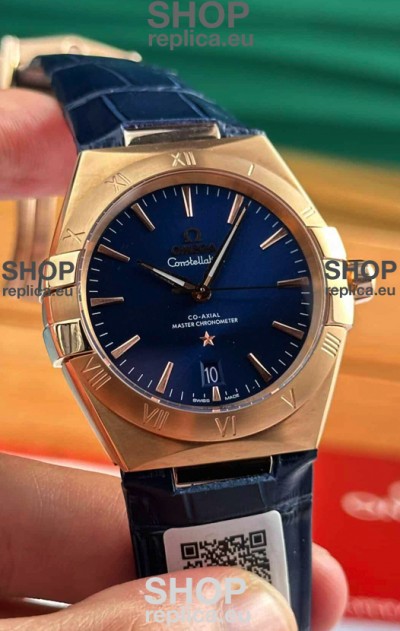 Omega Co-Axial Constellation 39MM Rose Gold Bue Dial 1:1 Mirror Replica Watch