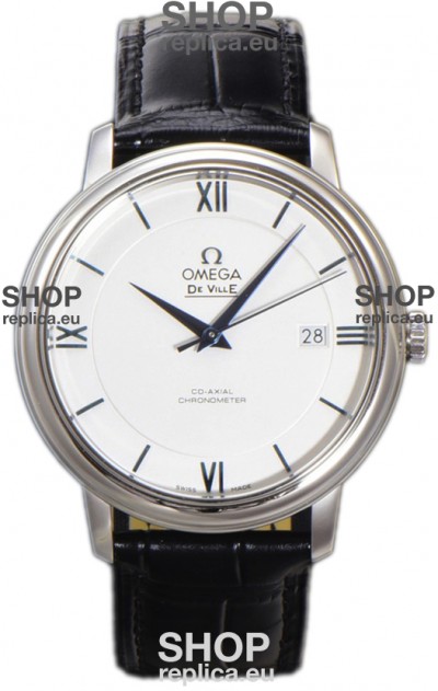 Omega De-Ville Annual Co-Axial Swiss Replica Watch 1:1 Mirror Edition in White Dial 39.5MM