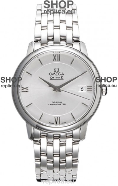 Omega De Ville Co-Axial Chronometer 36.8MM Swiss Replica Watch in Silver Dial 