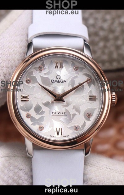 Omega De Ville Floral Dial Swiss Quartz Movement in Two Tone Casing - Steel Dial