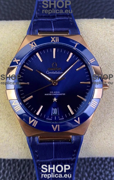 Omega Co-Axial Constellation 41MM Rose Gold 904L Steel - Blue Dial 1:1 Mirror Replica Watch