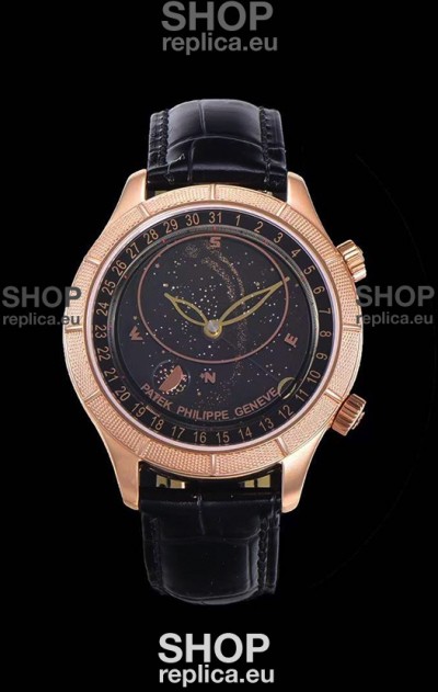 Patek Philippe 6102R Grand Compilations Handwind Swiss Replica Watch - Rugged Bezel Black Dial