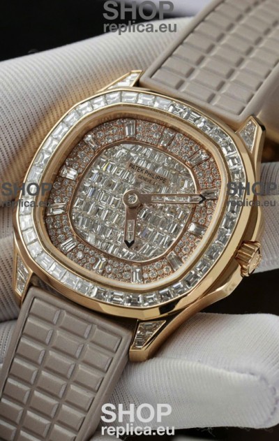 Patek Philippe Aquanaut 5062/450R-001 Rose Gold Diamonds Paved Swiss Replica Watch 
