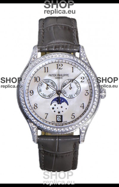 Patek Philippe Complications 4948G Annual Calendar Moonphase Pearl Dial White Gold Swiss Replica 