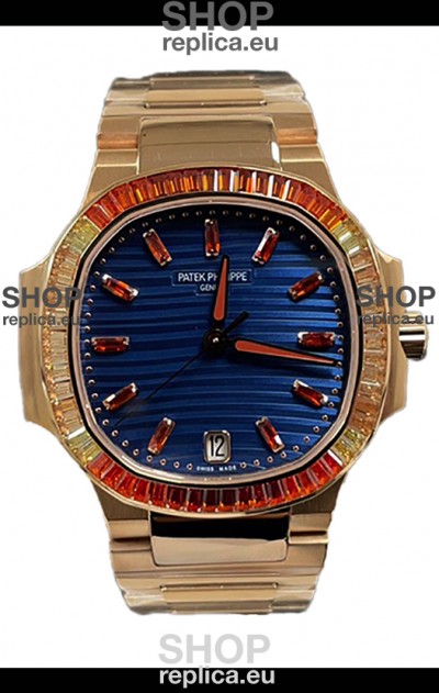 Patek Philippe Nautilus 7118R 35MM 1:1 Rose Gold Case Blue Dial 1:1 Mirror Replica Watch