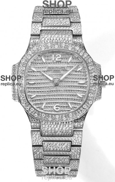 Patek Philippe Nautilus 7118R 35MM 1:1 Diamonds Paved Watch in Steel Casing 