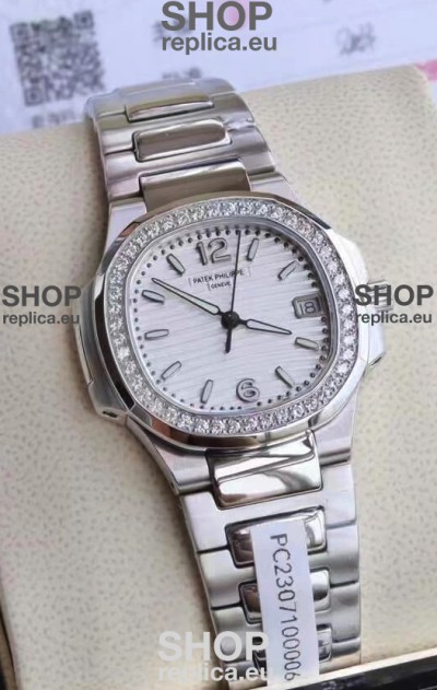 Patek Philippe Nautilus 7010/1G-011 32MM 1:1 Mirror Replica - Genuine Diamonds on Bezel 
