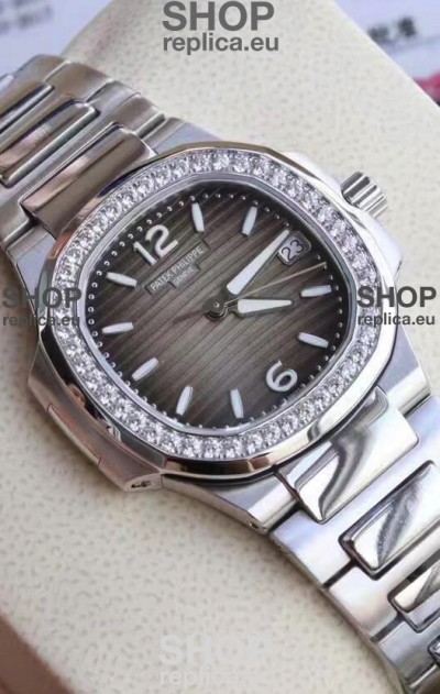 Patek Philippe Nautilus 7010/1G-012 32MM 1:1 Mirror Replica - Genuine Diamonds on Bezel 