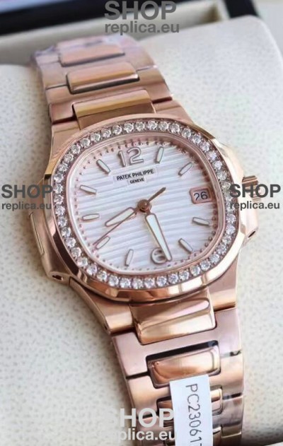 Patek Philippe Nautilus 7010/1GR-011 32MM 1:1 Mirror Replica - Genuine Diamonds on Bezel 