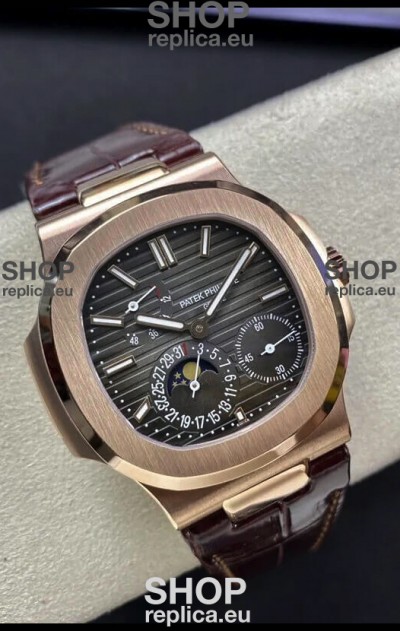 Patek Philippe Nautilus 5712/R 1:1 Quality Swiss Replica Watch in Brown Dial Leather Strap