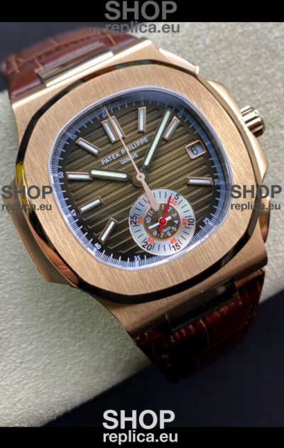 Patek Philippe Nautilus 5980/R Chronograph Rose Gold on 904L Steel Case in Brown Dial - 1:1 Mirror Replica