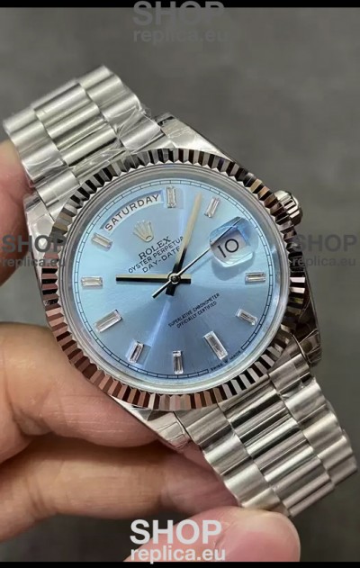 Rolex Day Date Presidential Stainless Steel ICE Blue Dial Watch 40MM - 1:1 Mirror Quality