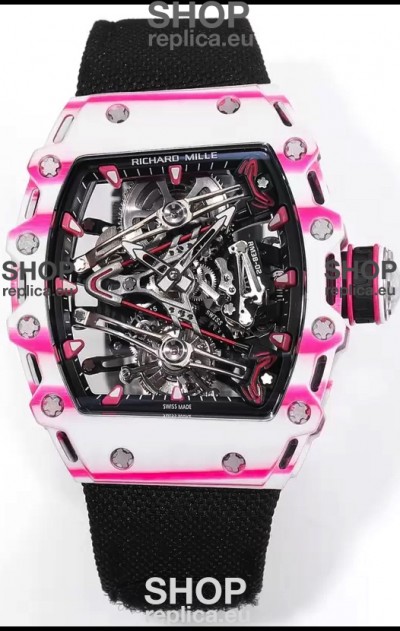 Richard Mille RM38-02 White/Pink Carbon Bubba Watson Black Nylon Tourbillon Movement 1:1 Mirror Replica