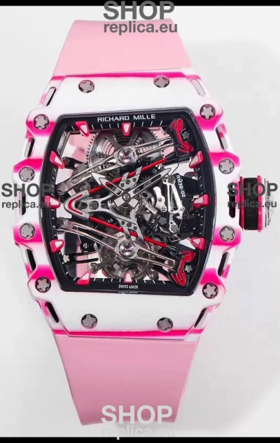 Richard Mille RM38-02 White/Pink Carbon Bubba Watson Pink Rubber Tourbillon Movement 1:1 Mirror Replica