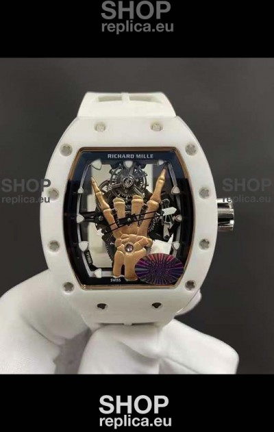 Richard Mille RM66 Flying Genuine Tourbillon White Ceramic White Strap Superclone Replica Watch 
