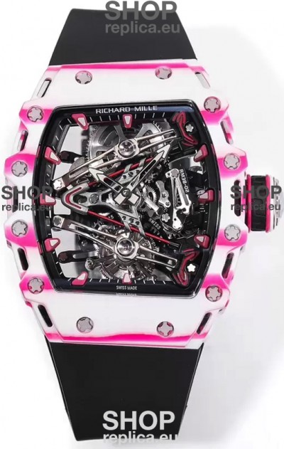 Richard Mille RM38-02 White/Pink Carbon Bubba Watson Black Rubber Tourbillon Movement 1:1 Mirror Replica