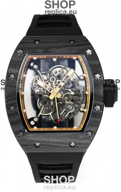 Richard Mille RM055 Black Carbon Casing Black Rubber 1:1 Superclone Genuine Tourbillon Watch 