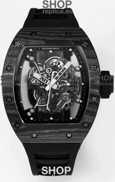 Richard Mille RM055 Black Carbon Casing Black Rubber 1:1 Superclone Genuine Tourbillon Watch 