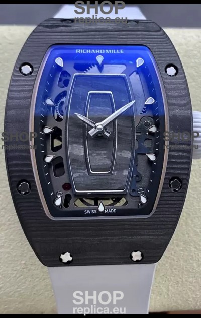 Richard Mille RM07 Black Carbon Casing White Strap 1:1 Superclone Swiss Replica Watch 