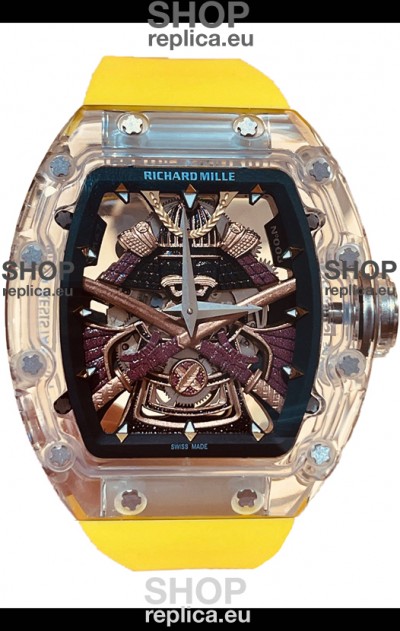 Richard Mille RM047 Samurai Genuine Tourbillon Watch Yellow Strap in Sapphires Casing 
