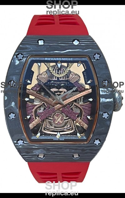 Richard Mille RM047 Samurai Genuine Tourbillon Watch in Carbon Casing Red Strap