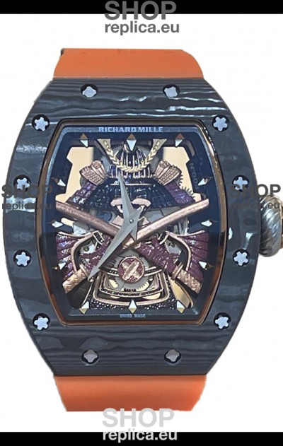 Richard Mille RM047 Samurai Genuine Tourbillon Watch in Carbon Casing Orange Strap