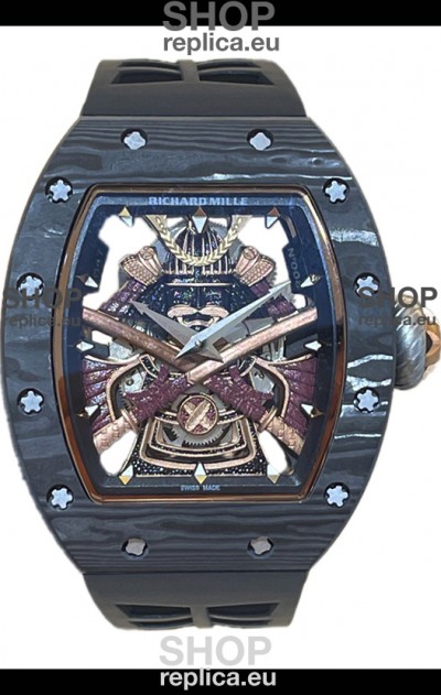 Richard Mille RM047 Samurai Genuine Tourbillon Watch in Carbon Casing Black Strap