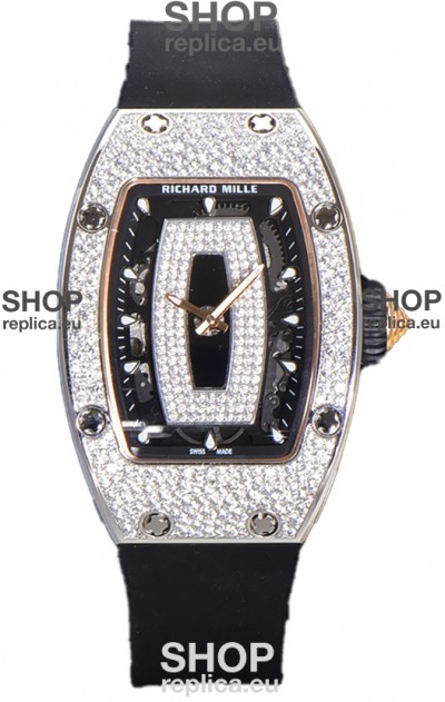 Richard Mille RM007 Diamonds Paved Black Dial 904L Steel Superclone Swiss Watch