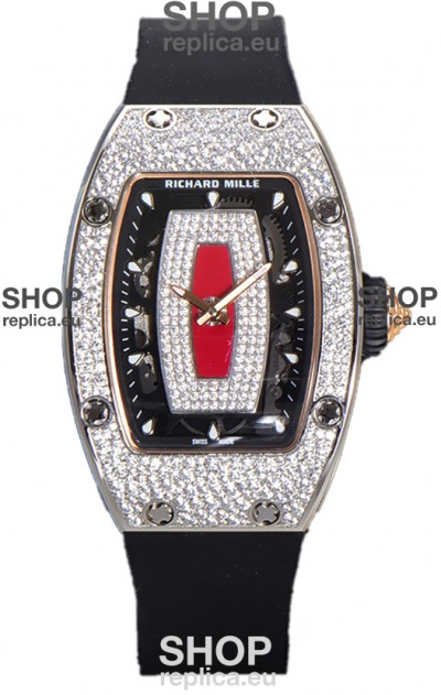 Richard Mille RM007 Diamonds Paved Red Dial 904L Steel Superclone Swiss Watch