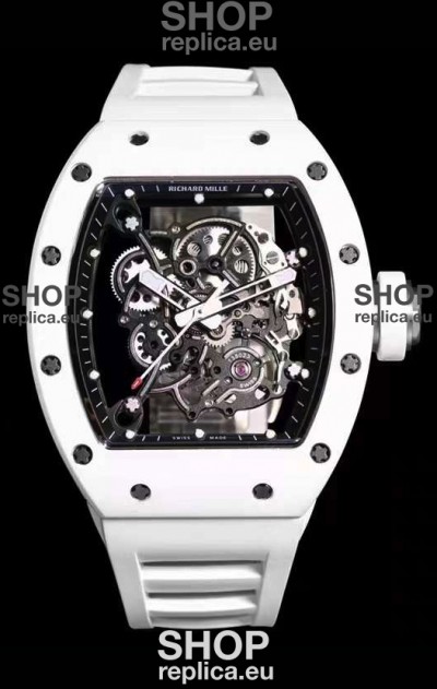 Richard Mille RM055 White Ceramic Casing 1:1 Mirror Replica Watch in White Strap