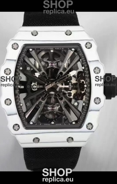 Richard Mille RM12-01 White Carbon Fiber Case Genuine Tourbillon Movement 1:1 Mirror Replica Watch