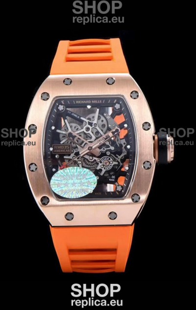 Richard Mille RM035 AMERICAS 18K Rose Gold Replica Watch in Orange Strap