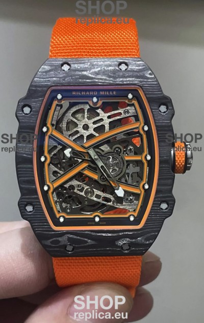 Richard Mille Super Clone RM67-02 Black Carbon TPT 37 Grams Watch Orange Strap