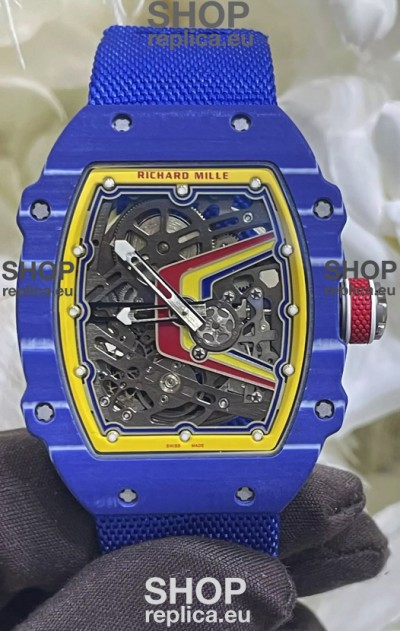 Richard Mille Super Clone RM67-02 Fernando Alonso Blue Carbon TPT 37 Grams Watch Blue Strap
