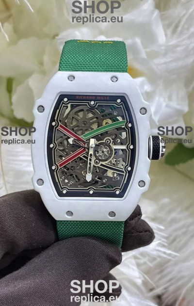 Richard Mille Super Clone RM67-02 White Quartz TPT 37 Grams Watch Green Strap