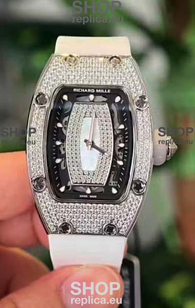 Richard Mille RM007 Diamonds Paved Black Dial 904L Steel Superclone Swiss Watch