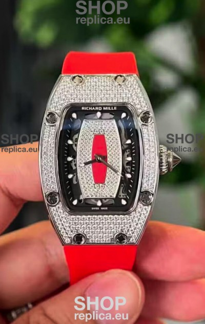 Richard Mille RM007 Diamonds Paved Black Dial 904L Steel Superclone Swiss Watch