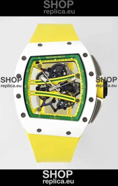 Richard Mille Super Clone RM61-01 White Ceramic Yellow Strap Swiss Replica Watch